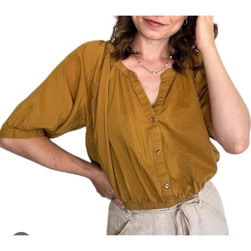 Aerie NWT mustard yellow cropped puff sleeve blouse XS